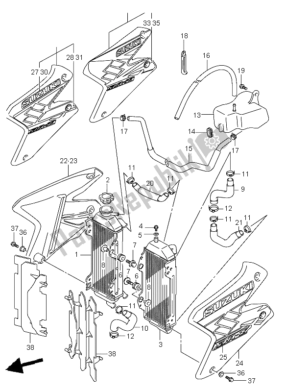 All parts for the Radiator of the Suzuki DR Z 400E 2002