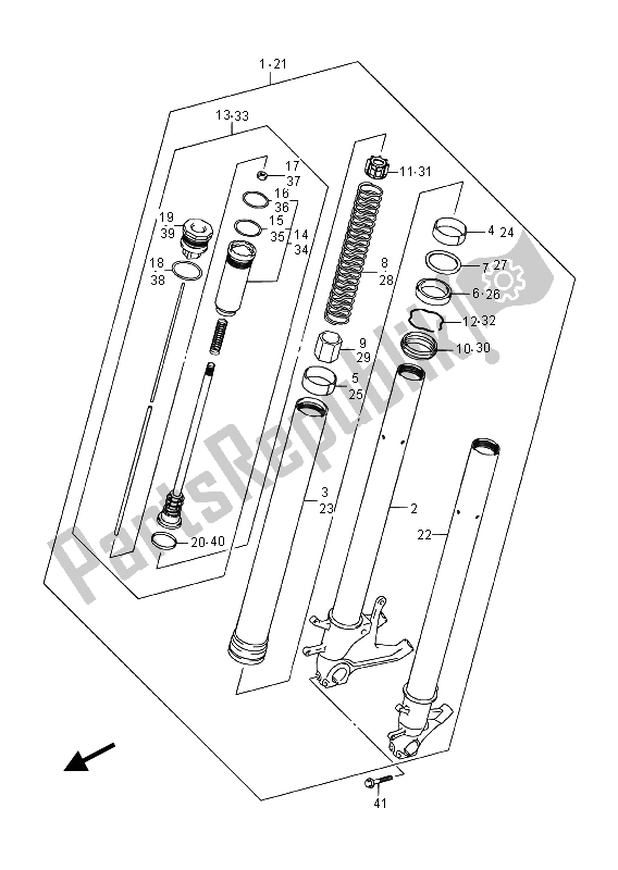 All parts for the Front Fork Damper of the Suzuki GSX R 1000A 2015