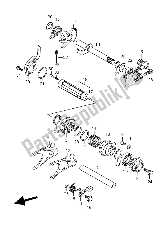 All parts for the Gear Shifting of the Suzuki LT A 700X Kingquad 4X4 2006