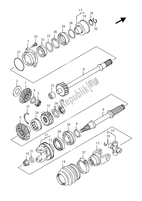 All parts for the Secondary Drive of the Suzuki LT A 500 XPZ Kingquad AXI 4X4 2015