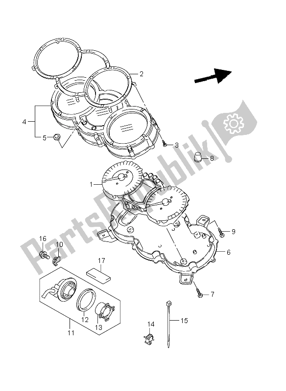 All parts for the Speedometer (dl650aue E19) of the Suzuki DL 650A V Strom 2011