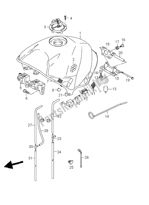 All parts for the Fuel Tank of the Suzuki GSR 600A 2009