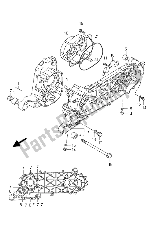 All parts for the Crankcase of the Suzuki UX 150 Sixteen 2008