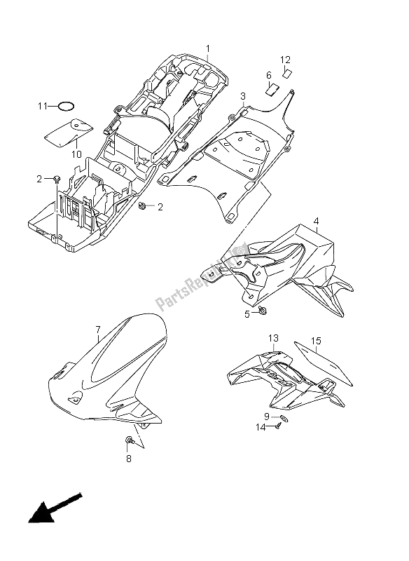 Tutte le parti per il Parafango Posteriore (gsx-r600 E24) del Suzuki GSX R 600 2011