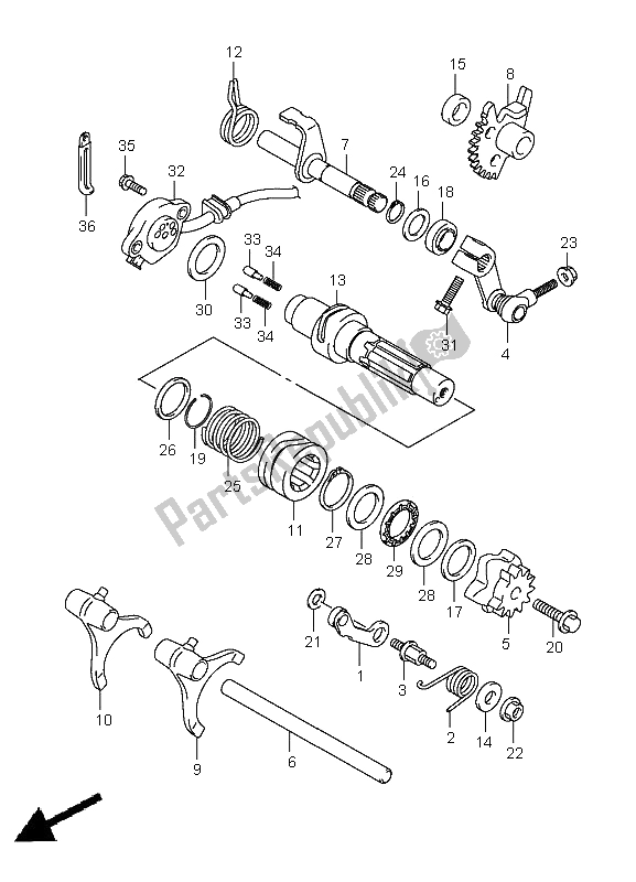 Todas as partes de Mudança De Marchas do Suzuki LT A 400 Kingquad 4X2 2008