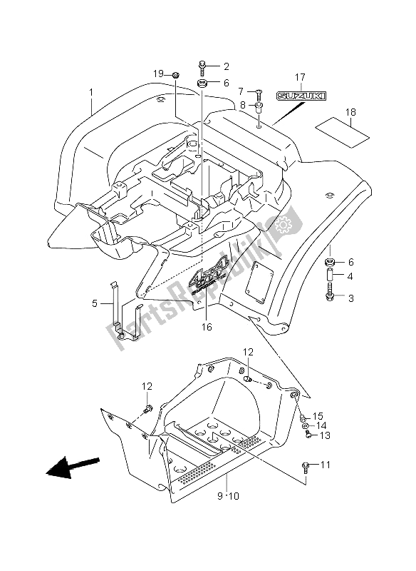 All parts for the Rear Fender of the Suzuki LT A 500F Vinson 4X4 2005