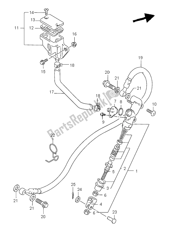 All parts for the Rear Master Cylinder of the Suzuki GS 500 2002