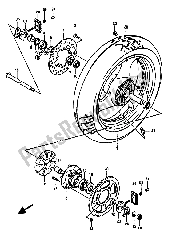 Toutes les pièces pour le Roue Arrière du Suzuki GSX R 1100 1988