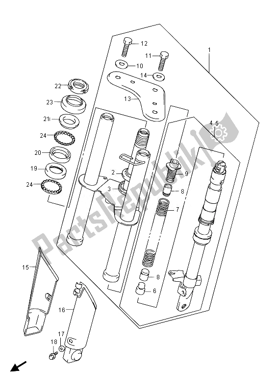 All parts for the Front Fork of the Suzuki DR Z 70 2014