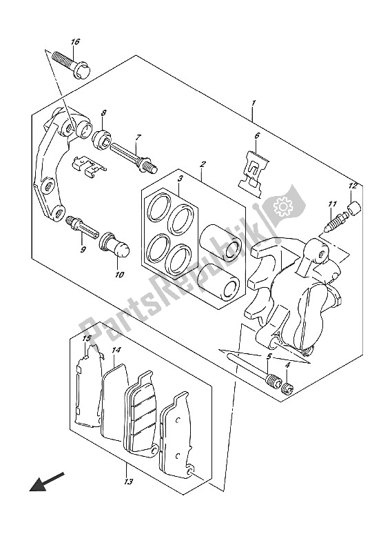 All parts for the Front Caliper of the Suzuki VL 1500T Intruder 2016