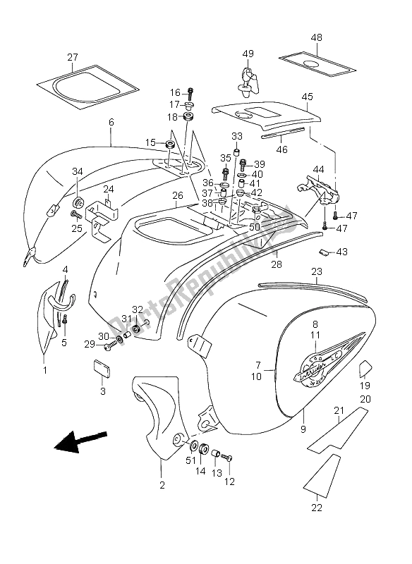 All parts for the Side Cover of the Suzuki VL 1500 Intruder LC 1998