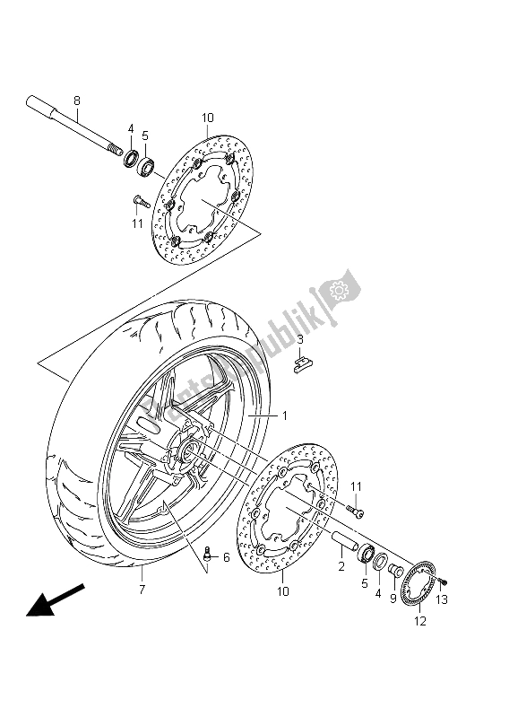 Tutte le parti per il Ruota Anteriore (sfv650ua E21) del Suzuki SFV 650A Gladius 2011