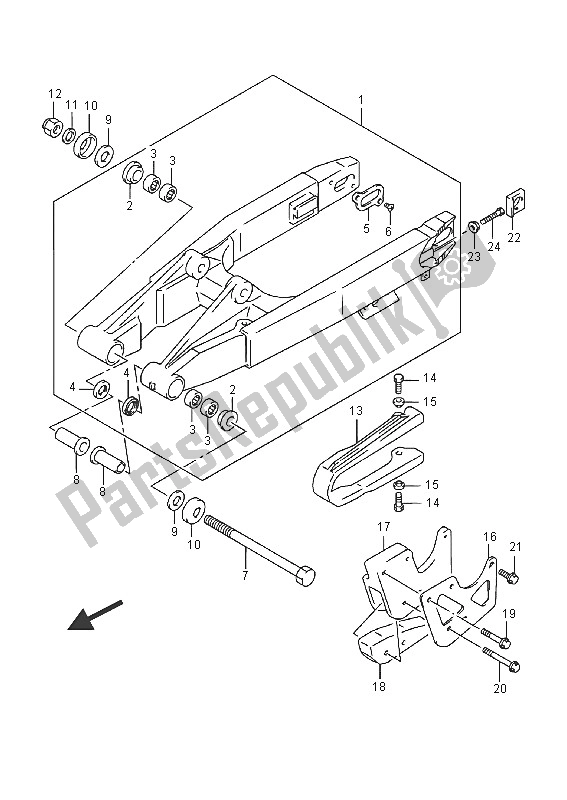 All parts for the Rear Swingingarm of the Suzuki RM 85 2016