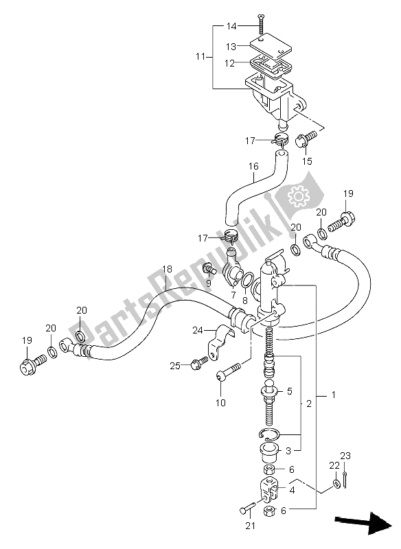 Alle onderdelen voor de Achterste Hoofdcilinder van de Suzuki GSX R 600Z 2003