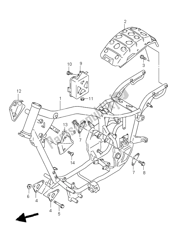 All parts for the Frame of the Suzuki VL 250 Intruder 2001