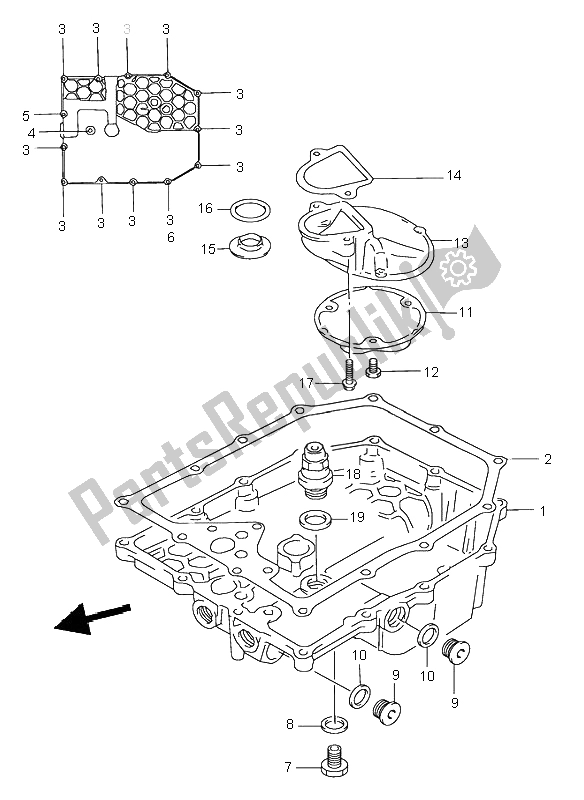 All parts for the Oil Pan of the Suzuki GSX 750 1998