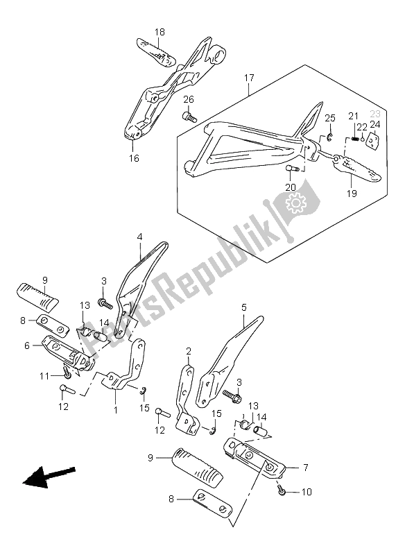 Tutte le parti per il Poggiapiedi del Suzuki GSX 750 2001