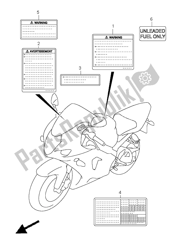 Alle onderdelen voor de Etiket van de Suzuki GSX R 1000 2003