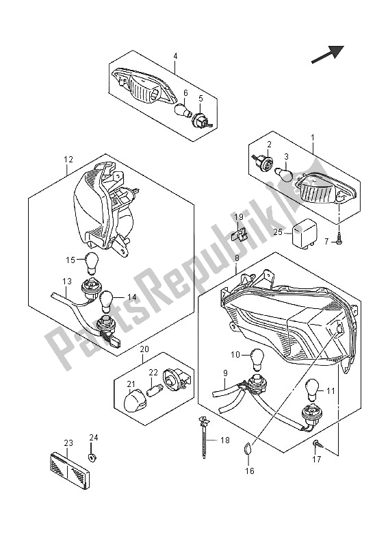 Tutte le parti per il Luce Di Combinazione Posteriore del Suzuki AN 650Z Burgman Executive 2016