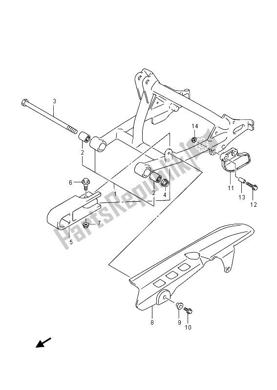 All parts for the Rear Swingingarm of the Suzuki DR Z 70 2014