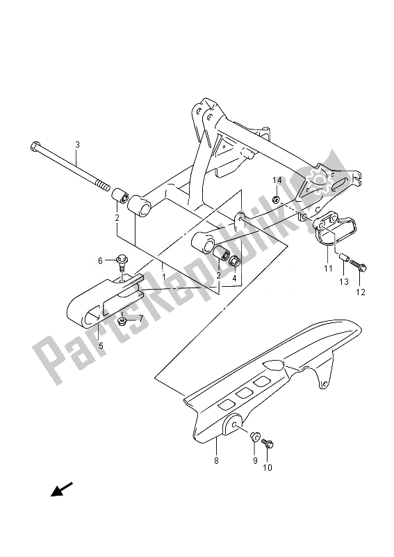 All parts for the Rear Swingingarm of the Suzuki DR Z 70 2014