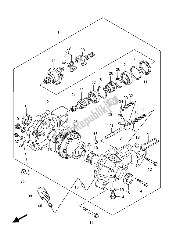 All parts for the Final Bevel Gear (front) (lt-a400fz) of the Suzuki LT A 400 FZ Kingquad ASI 4X4 2014