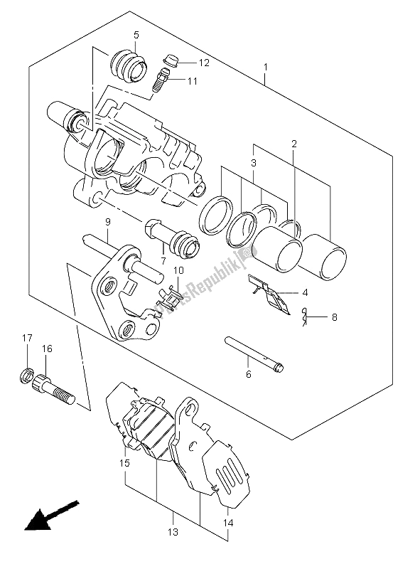 All parts for the Front Caliper of the Suzuki VL 1500 Intruder LC 2005