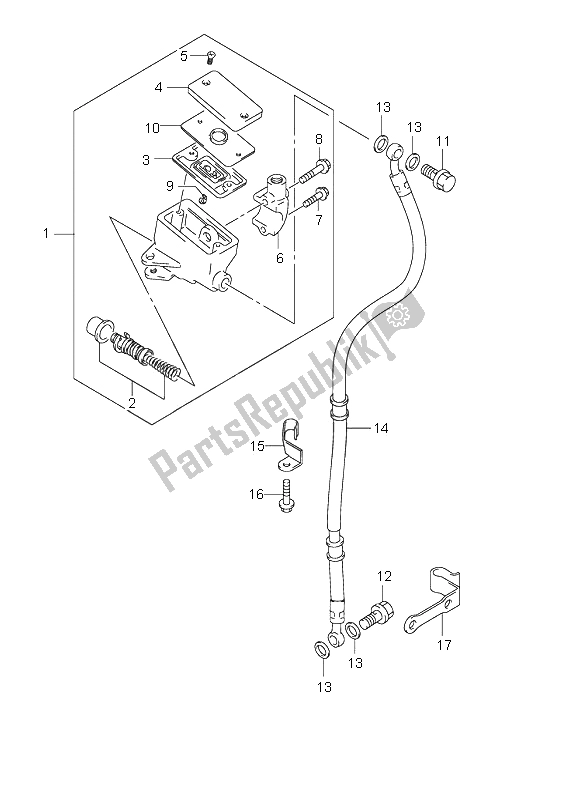All parts for the Front Master Cylinder of the Suzuki VL 250 Intruder 2002