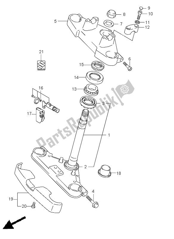 All parts for the Front Fork Bracket of the Suzuki VL 250 Intruder 2005
