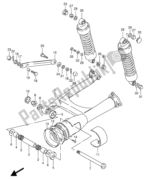 All parts for the Rear Swinging Arm of the Suzuki VS 800 GL Intruder 1993