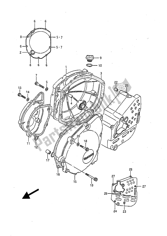 All parts for the Crankcase Cover of the Suzuki GSX R 1100 1991