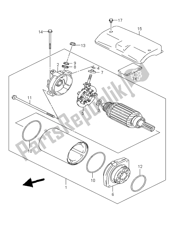 All parts for the Starting Motor of the Suzuki C 800 VL Intruder 2010