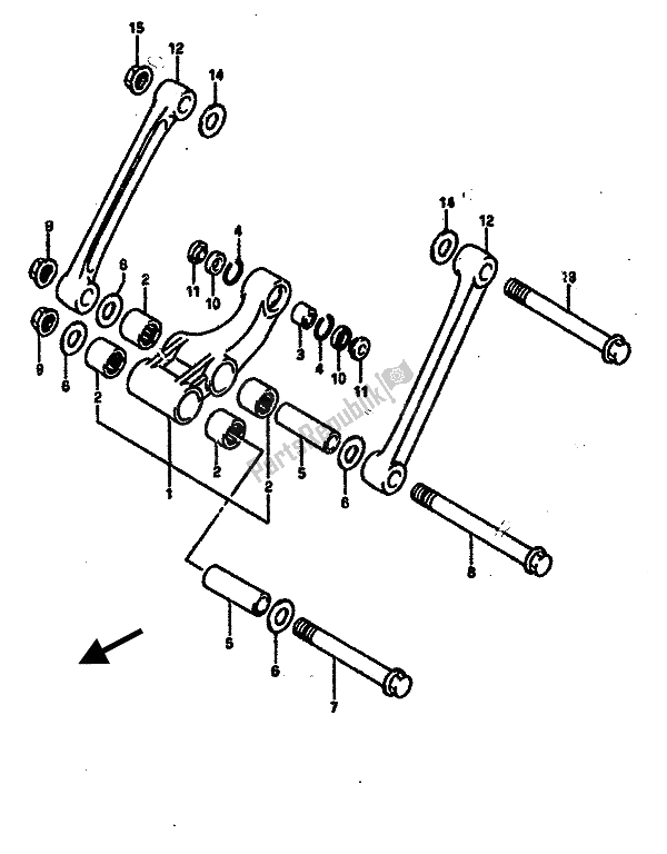 All parts for the Rear Cushion Lever of the Suzuki GSX R 750R 1989