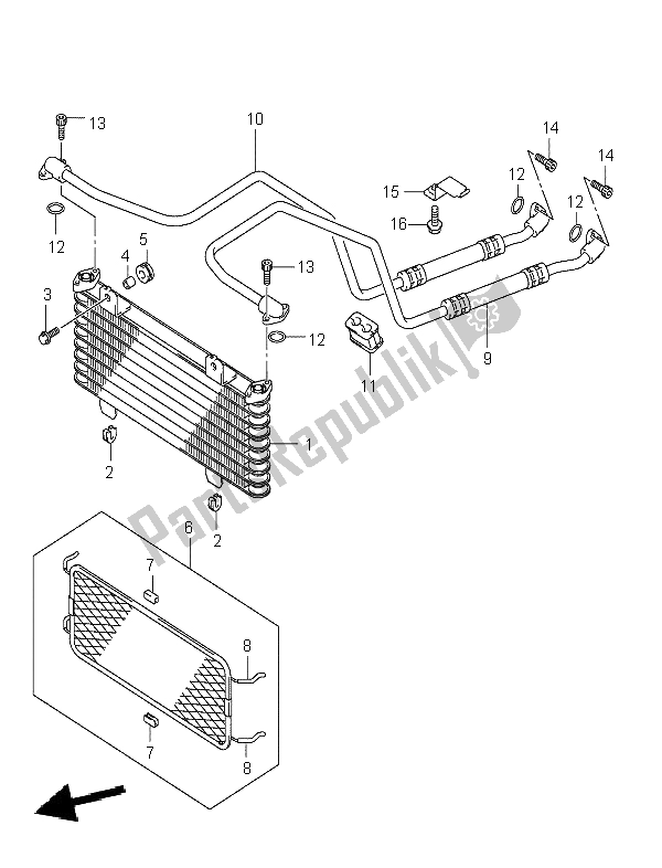 All parts for the Oil Cooler of the Suzuki LT A 400F Eiger 4X4 2002