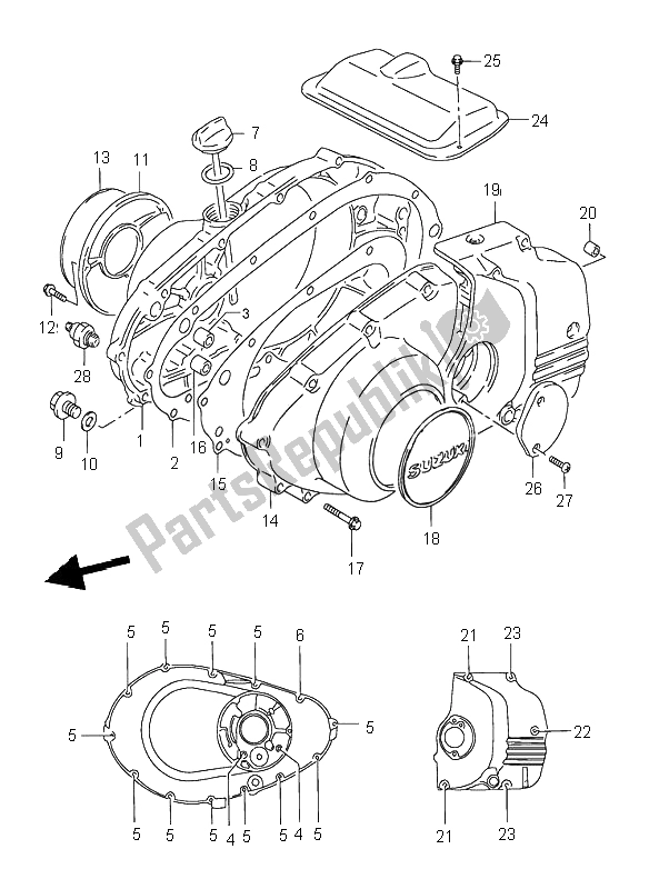 All parts for the Crankcase Cover of the Suzuki GS 500H 2001