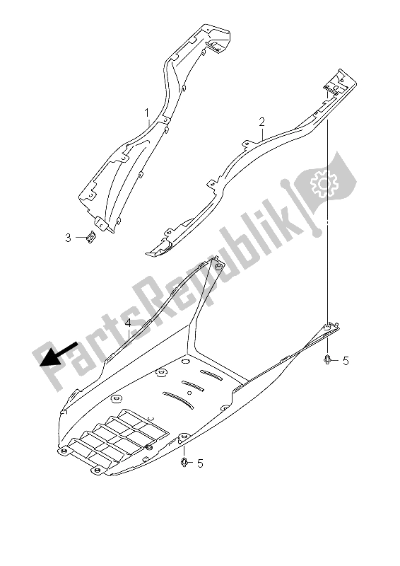 Tutte le parti per il Scudo Gamba Laterale (esecutivo) del Suzuki UH 125 Burgman 2011