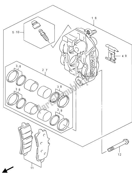 All parts for the Front Caliper of the Suzuki GSX R 750 2015