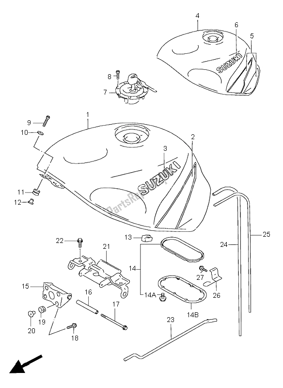 All parts for the Fuel Tank of the Suzuki GSX R 750 1997