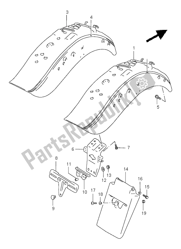 Alle onderdelen voor de Achterspatbord van de Suzuki VS 1400 Intruder 1998