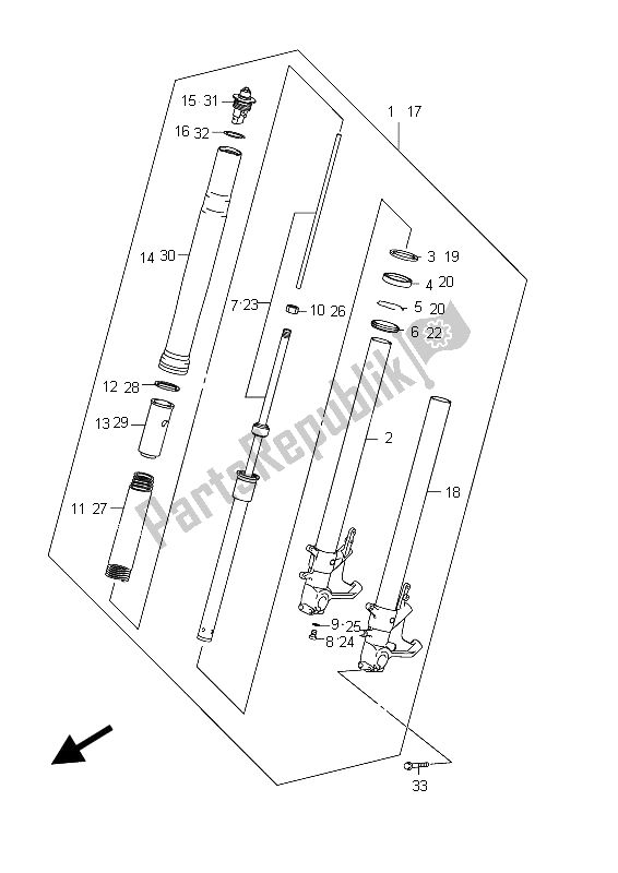 All parts for the Front Fork Damper of the Suzuki GSX 1300R Hayabusa 2012