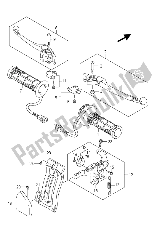 All parts for the Handle Lever (an650a E51) of the Suzuki AN 650A Burgman Executive 2011