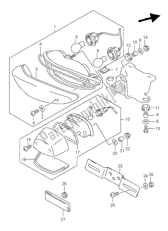 All parts for the Tail Lamp of the Suzuki TL 1000R 1999