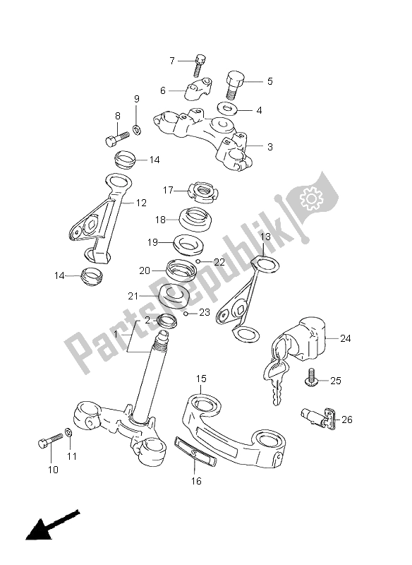 All parts for the Steering Stem of the Suzuki GN 125E 1999