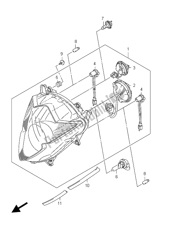 Alle onderdelen voor de Koplamp (gsx650fa E21) van de Suzuki GSX 650 FA 2012