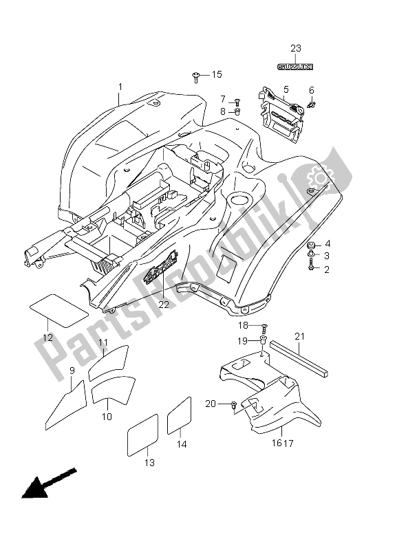 Tutte le parti per il Parafango Posteriore (lt-a500x P17) del Suzuki LT A 500 XZ Kingquad AXI 4X4 2012