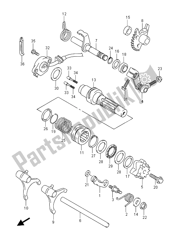 Todas as partes de Mudança De Marchas do Suzuki LT A 400 FZ Kingquad ASI 4X4 2015