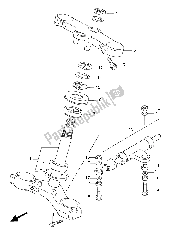 All parts for the Steering Stem of the Suzuki GSX R 750 1996