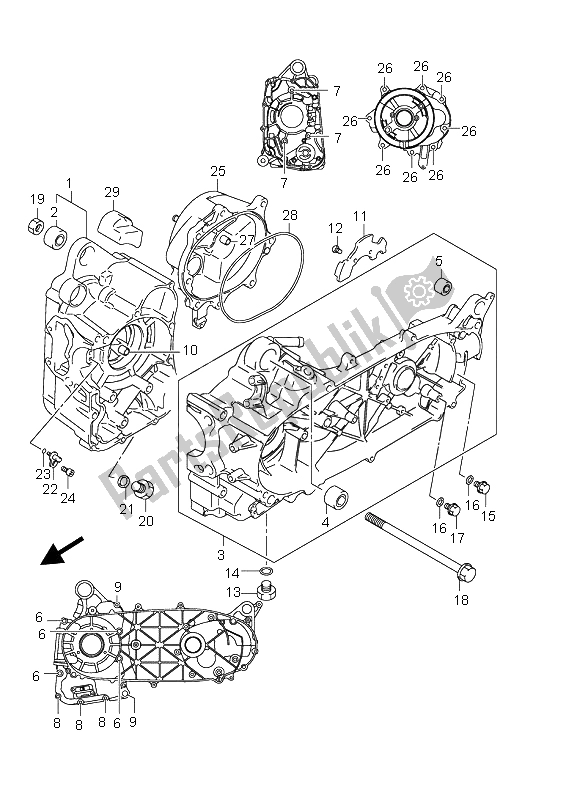 Tutte le parti per il Carter del Suzuki UH 125 Burgman 2009