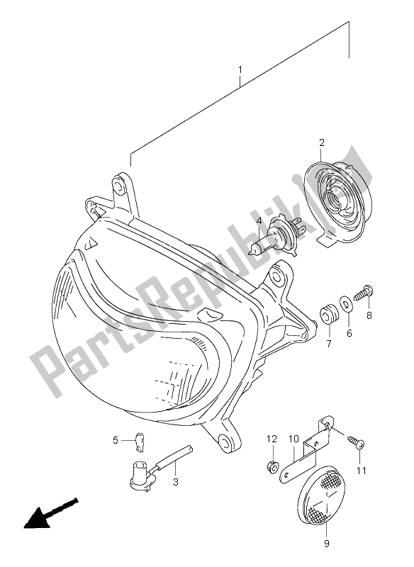 All parts for the Headlamp (e4-e17-e18-e22-e25-e34-p9-p37) of the Suzuki XF 650 Freewind 1997