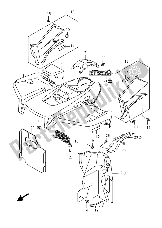 All parts for the Front Fender (lt-a750xzv) of the Suzuki LT A 750 XVZ Kingquad AXI 4X4 2015